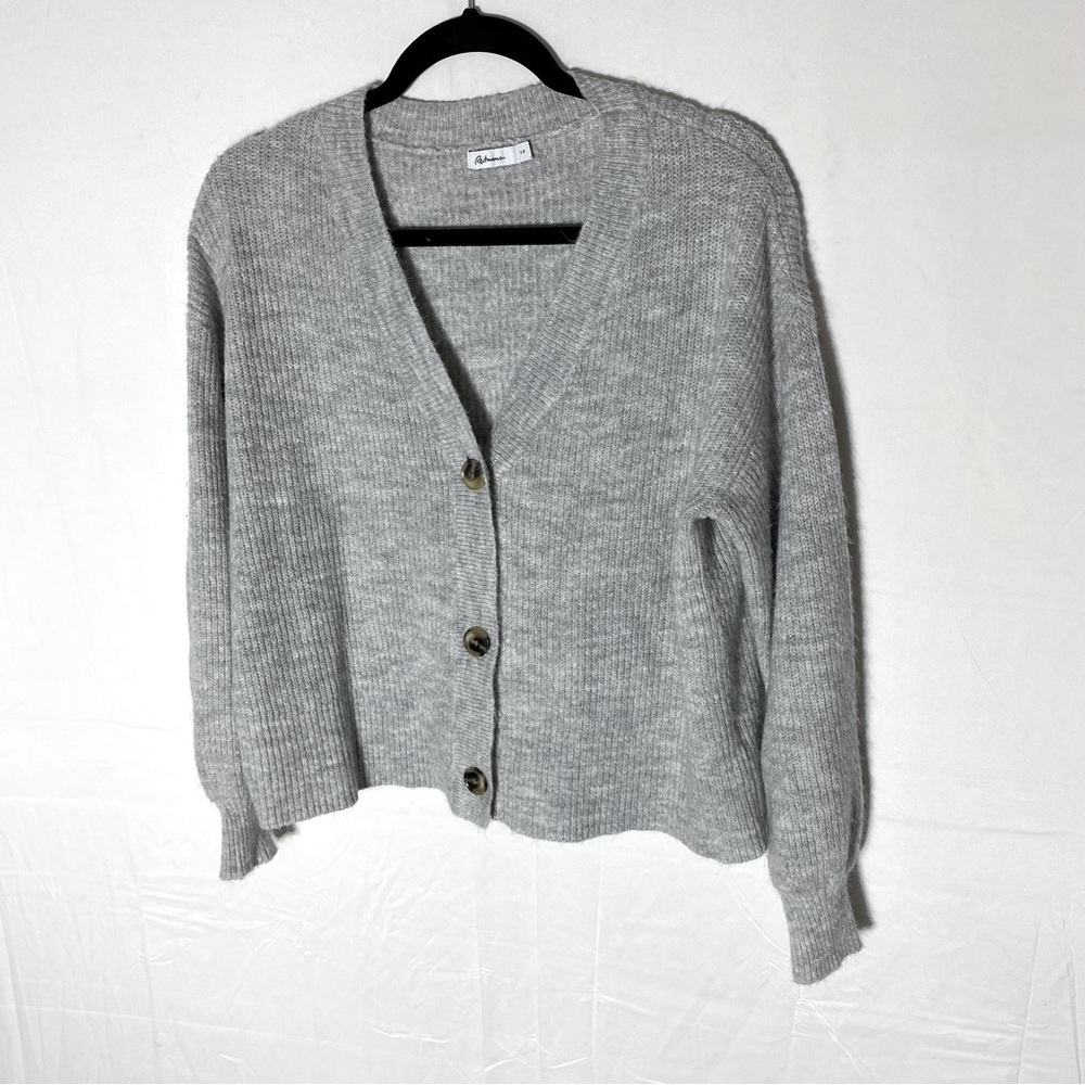 Reitmans Grey Oversized Cropped Button Up Knit Cardigan Sweater S